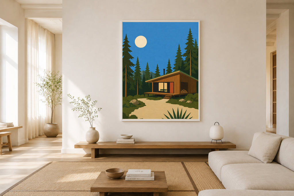 Moonlight Cabin — Mid-Century Modern Poster