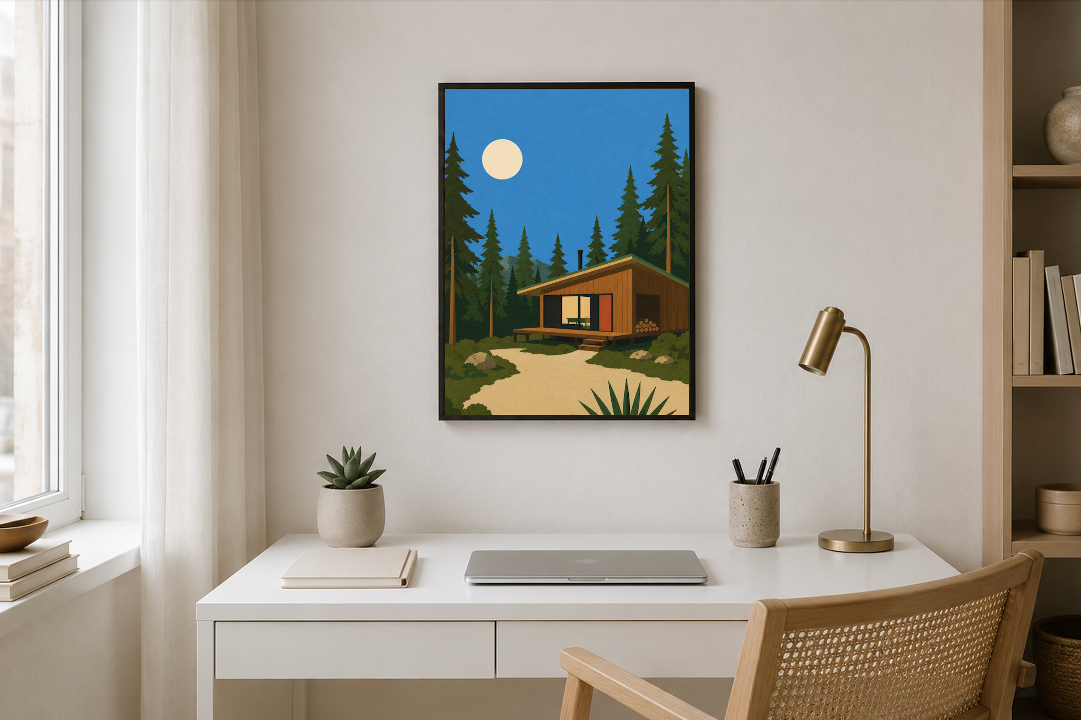 Moonlight Cabin — Mid-Century Modern Poster