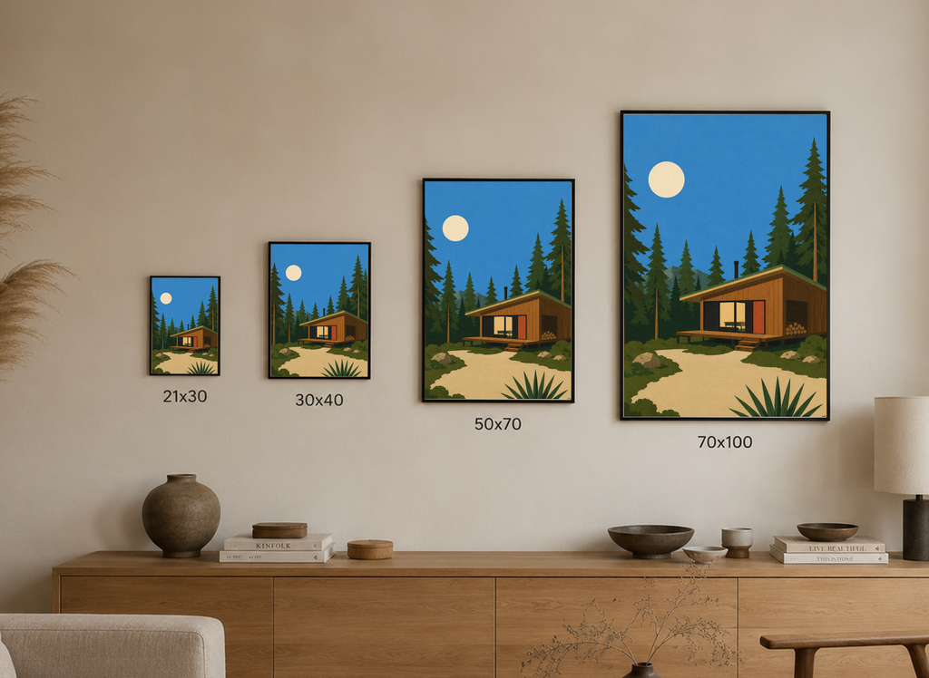 Moonlight Cabin — Mid-Century Modern Poster