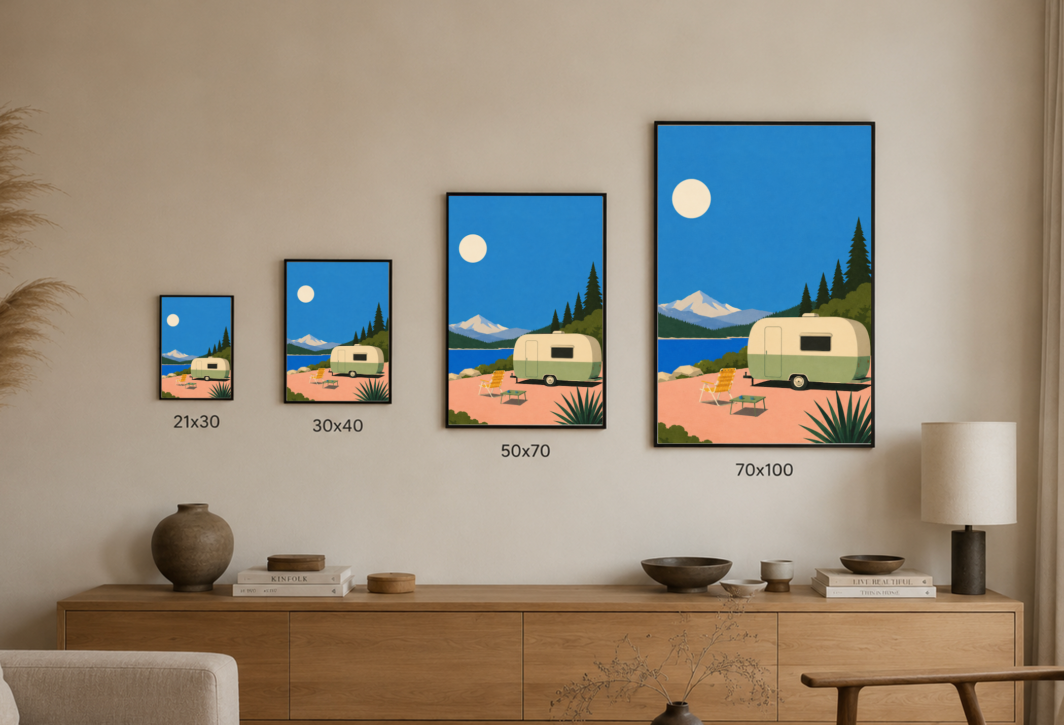 Lakeside Caravan — Mid-Century Modern Print