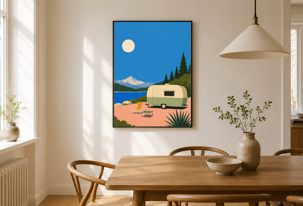 Lakeside Caravan — Mid-Century Modern Print
