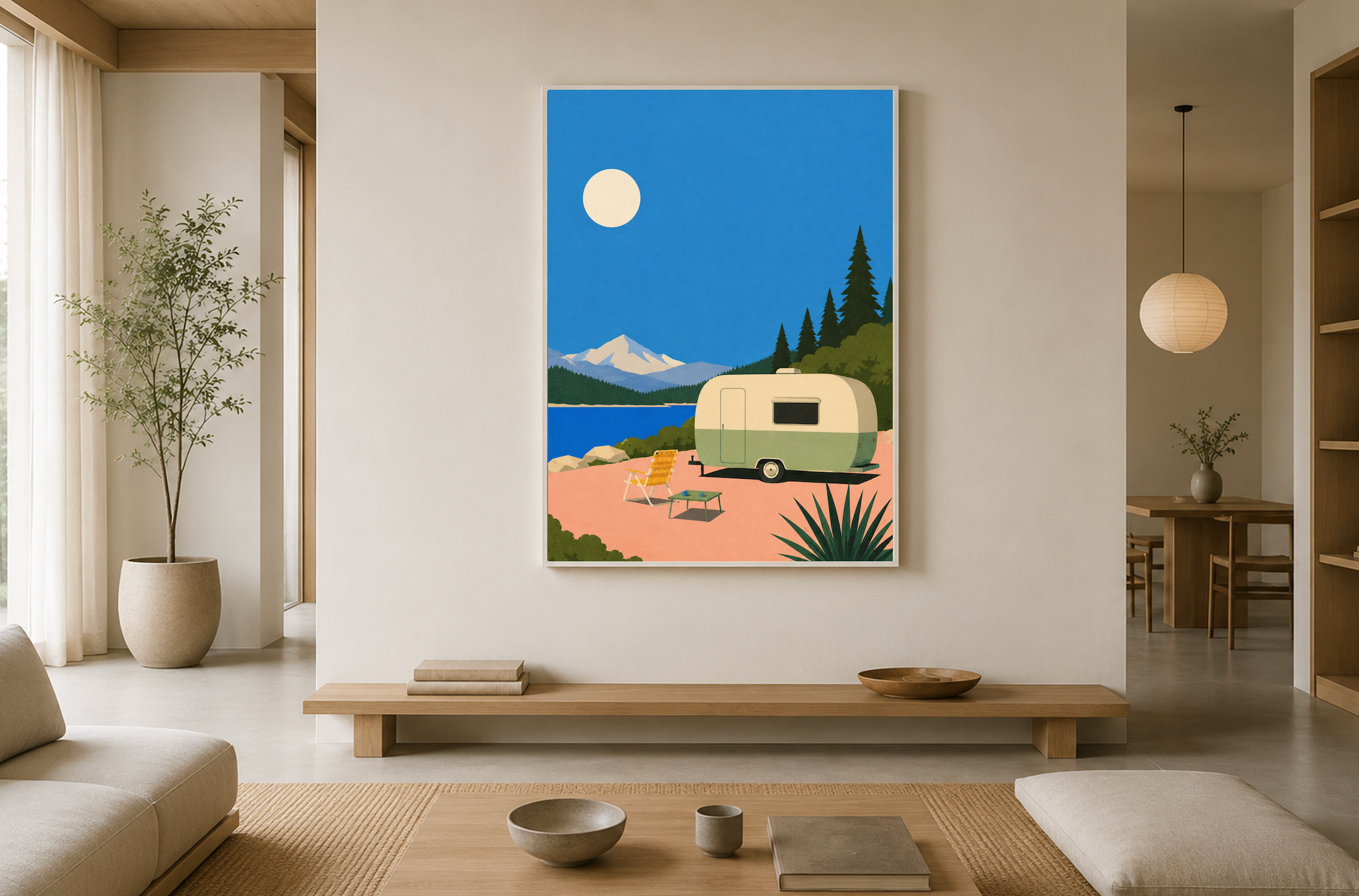 Lakeside Caravan — Mid-Century Modern Print