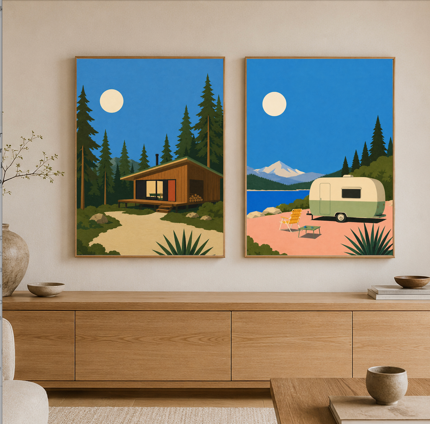 Lakeside Caravan — Mid-Century Modern Print