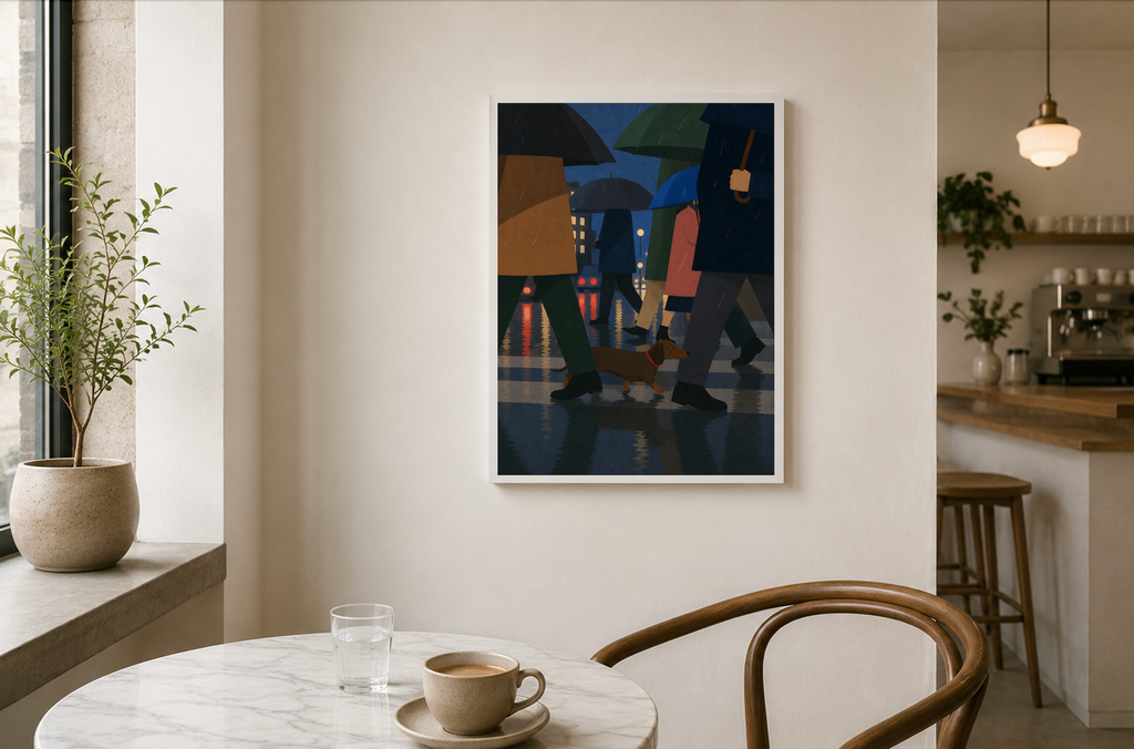 Rainy City Walk — Dog Poster
