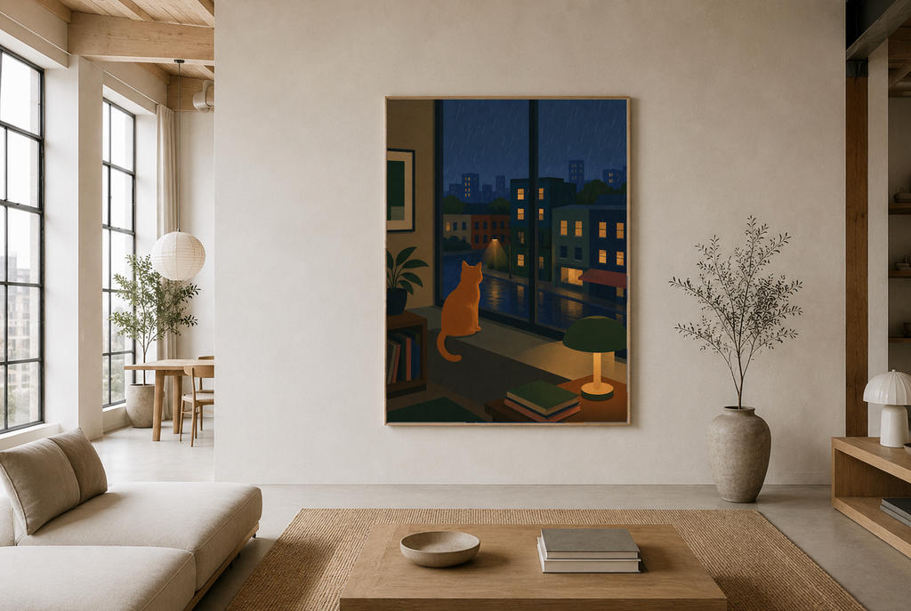 Rainy Night Watch — Cat Poster