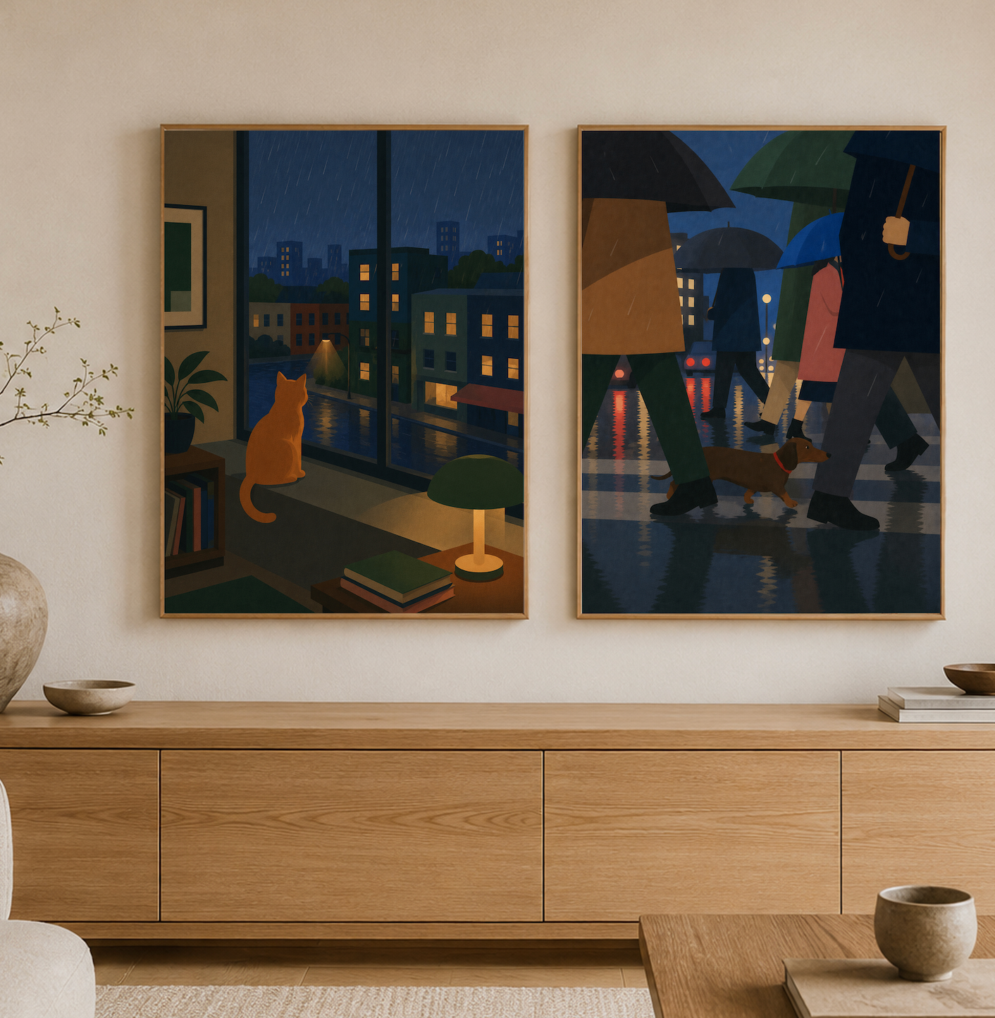 Rainy Night Watch — Cat Poster