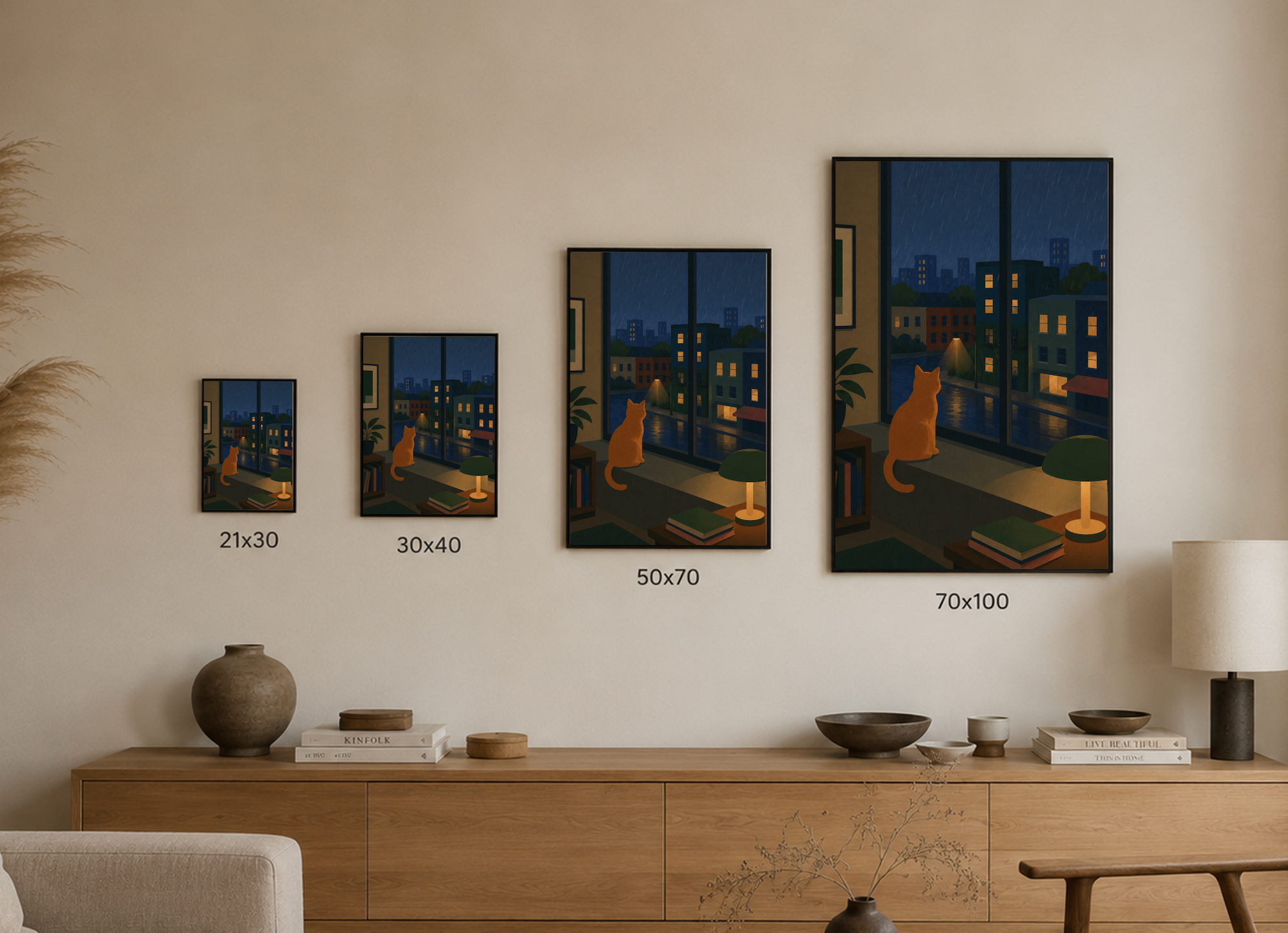Rainy Night Watch — Cat Poster