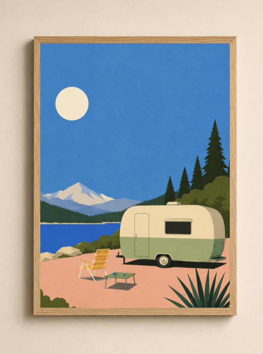Lakeside Caravan — Mid-Century Modern Print