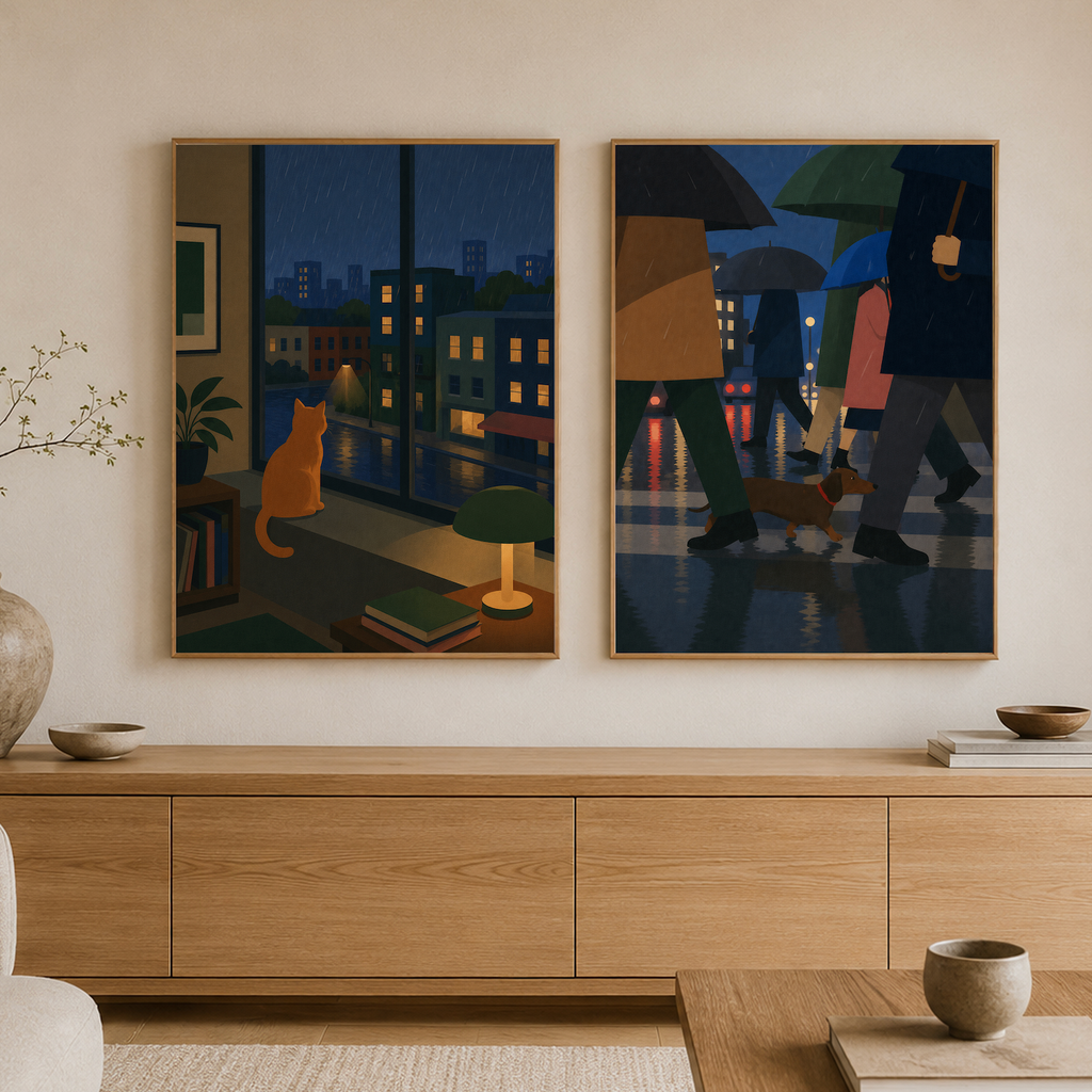 Rainy City Walk — Dog Poster