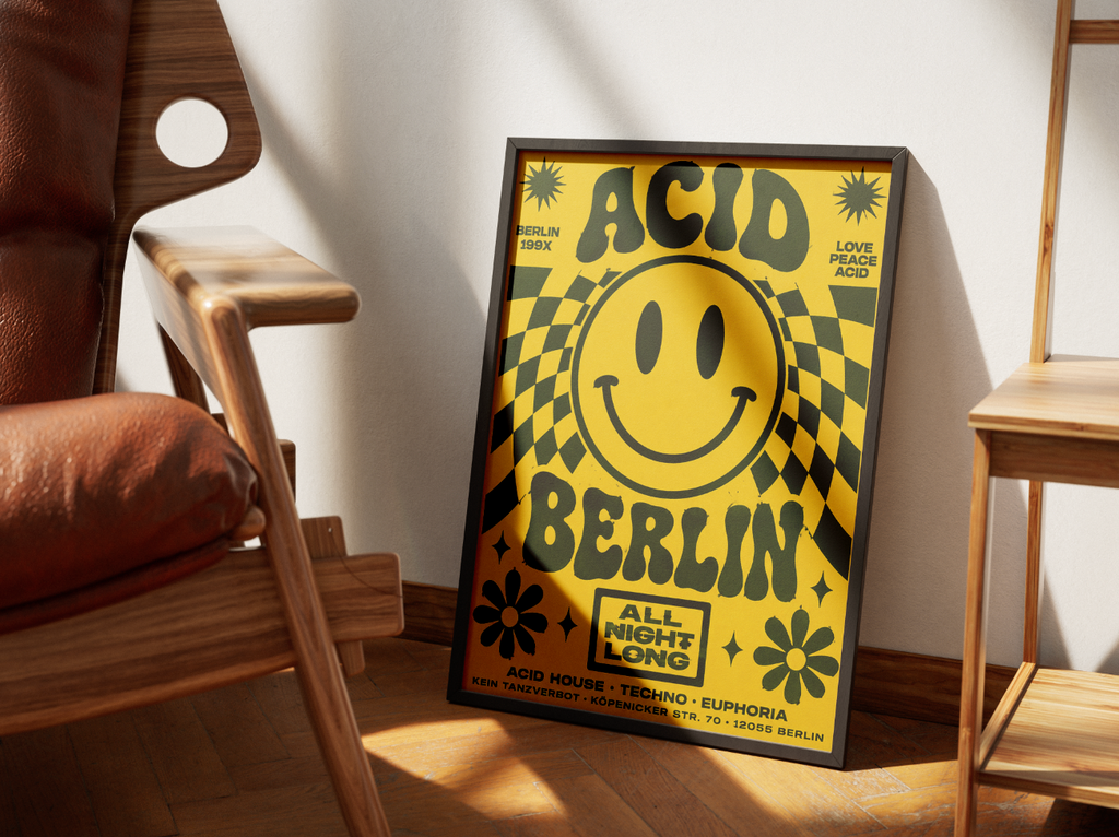 Berlin Psychedelic Poster | Retro Smiley Face Rave Wall Art Print
