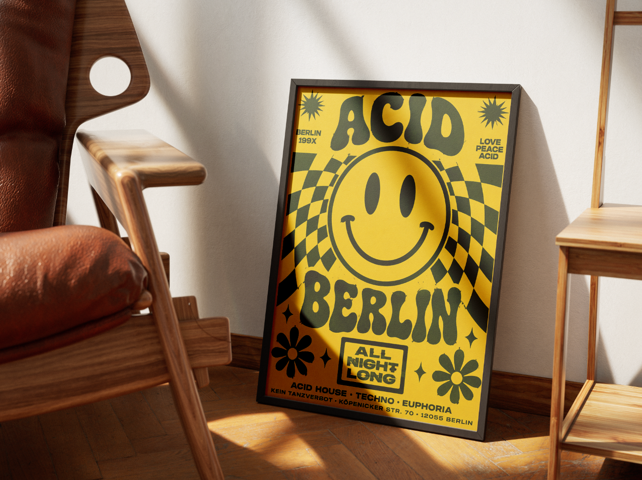 Berlin Psychedelic Poster | Retro Smiley Face Rave Wall Art Print