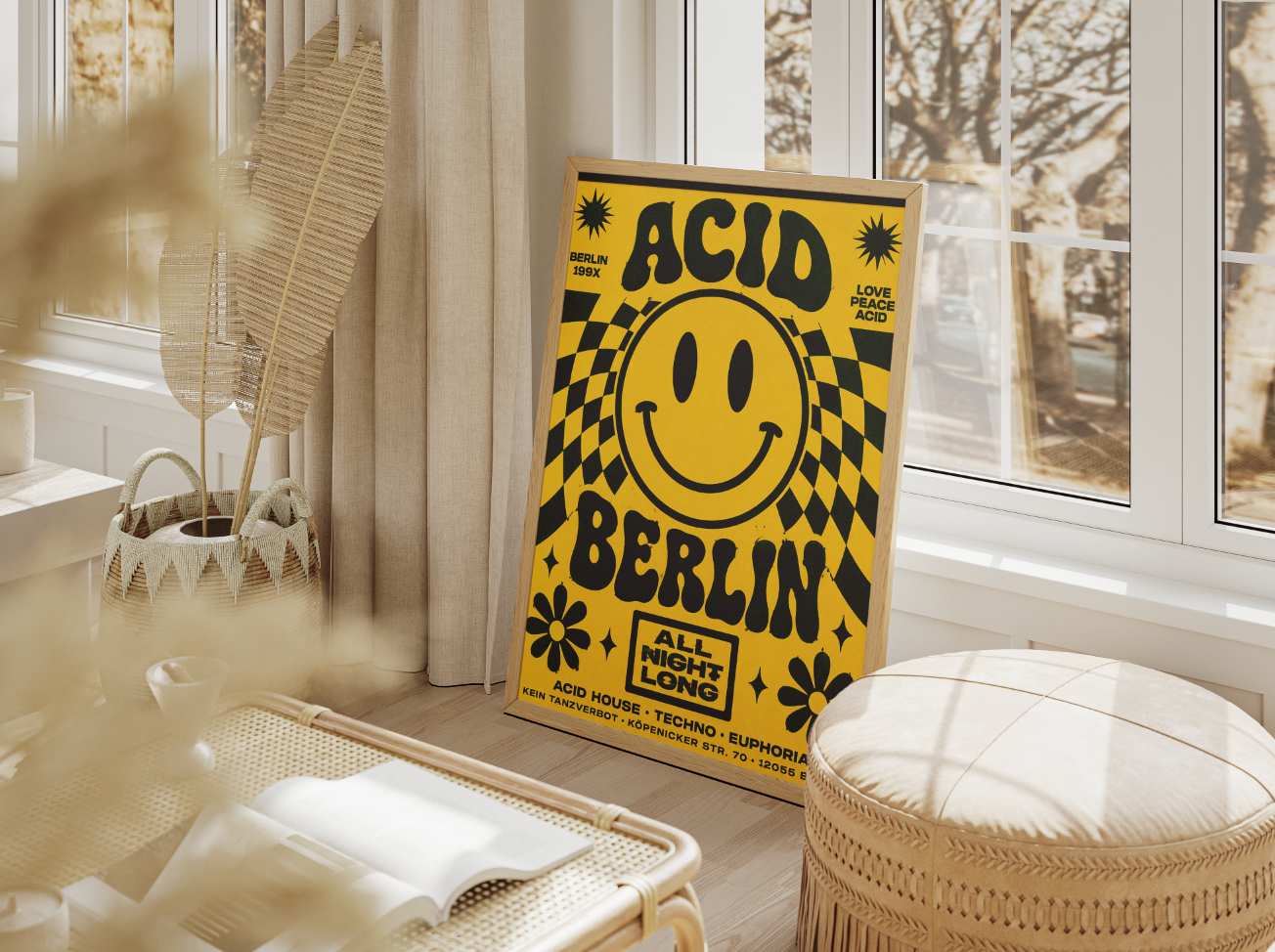 Berlin Psychedelic Poster | Retro Smiley Face Rave Wall Art Print