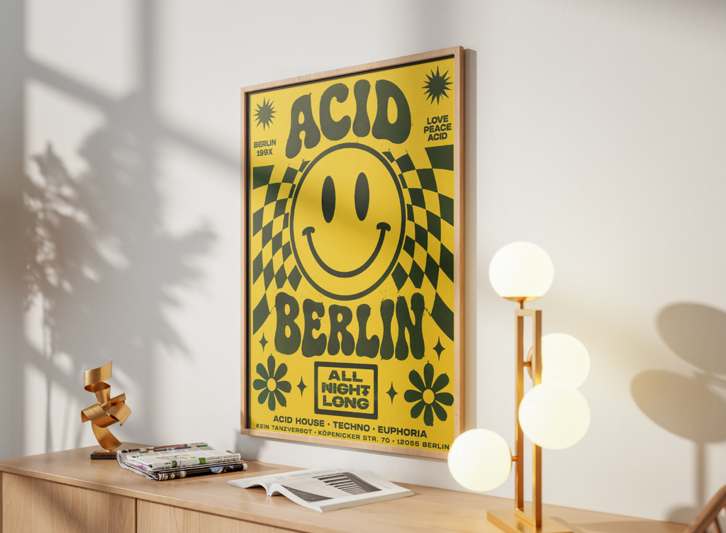 Berlin Psychedelic Poster | Retro Smiley Face Rave Wall Art Print
