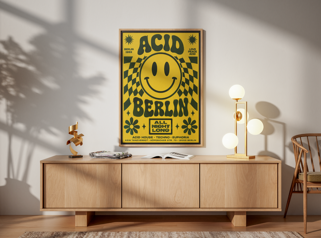 Berlin Psychedelic Poster | Retro Smiley Face Rave Wall Art Print