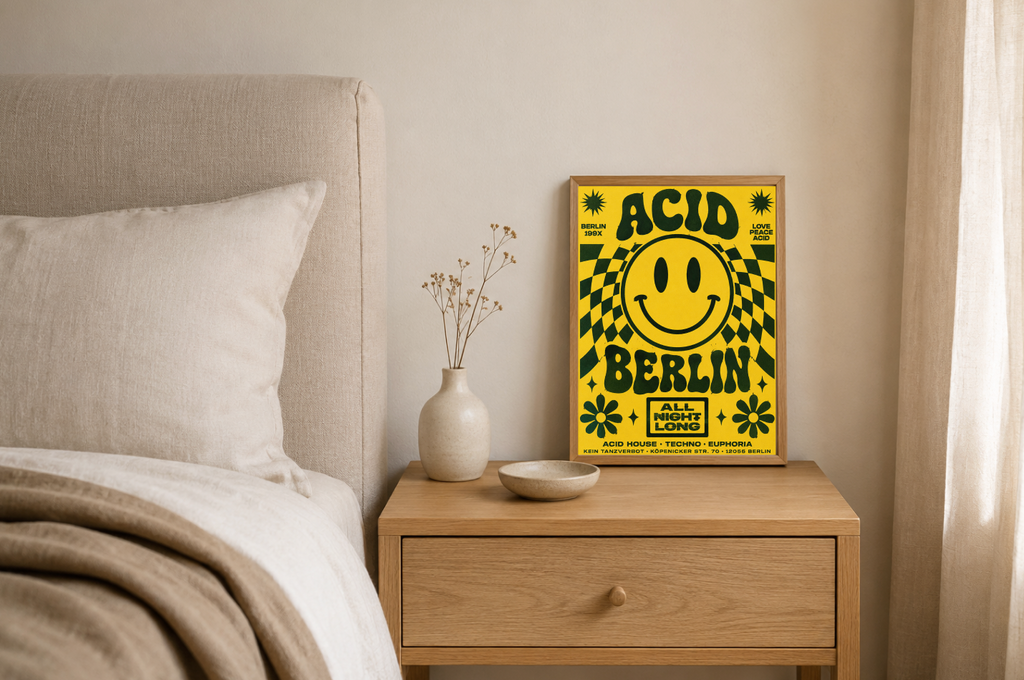 Berlin Psychedelic Poster | Retro Smiley Face Rave Wall Art Print