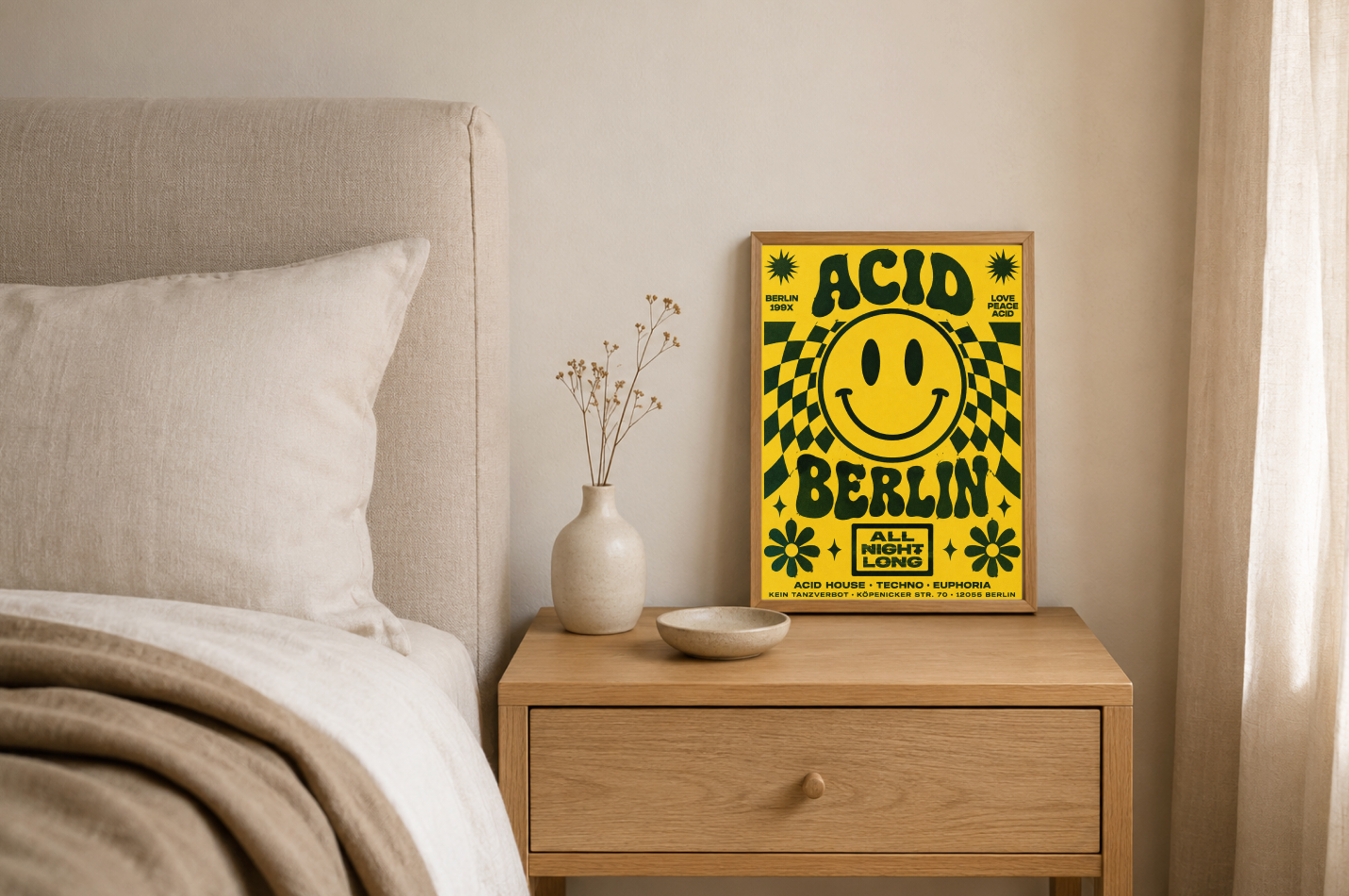 Berlin Psychedelic Poster | Retro Smiley Face Rave Wall Art Print