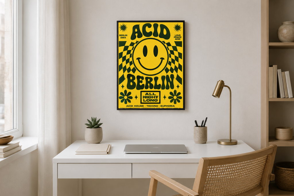 Berlin Psychedelic Poster | Retro Smiley Face Rave Wall Art Print
