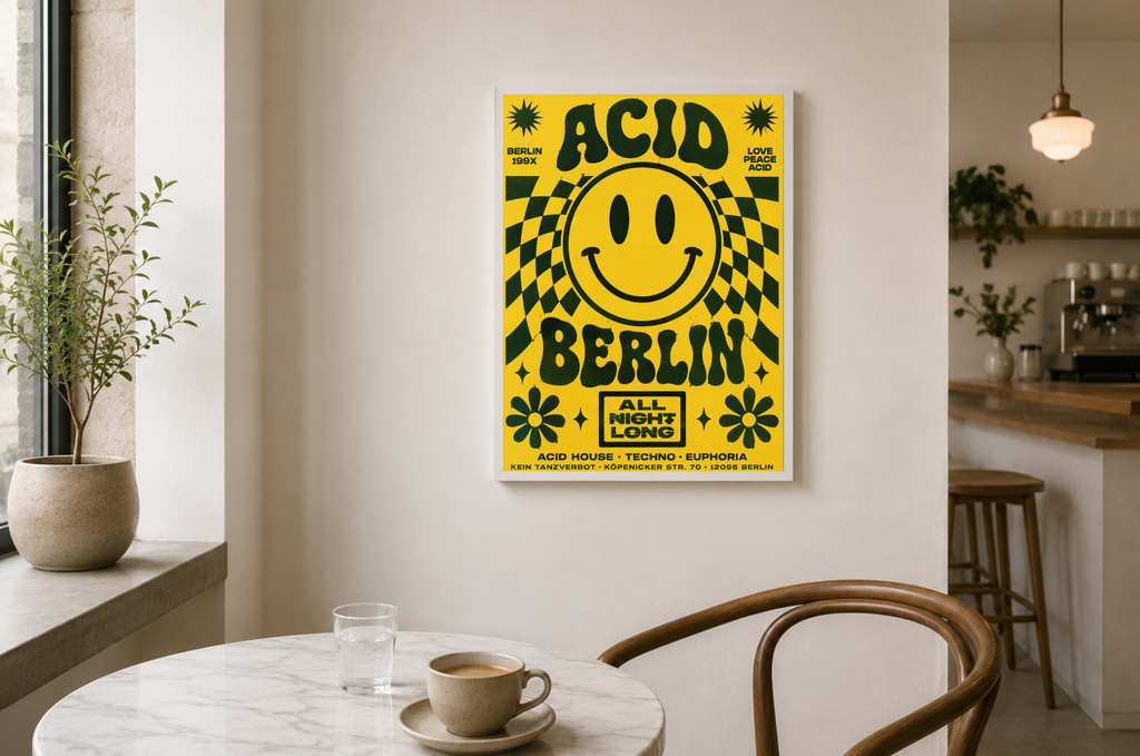 Berlin Psychedelic Poster | Retro Smiley Face Rave Wall Art Print