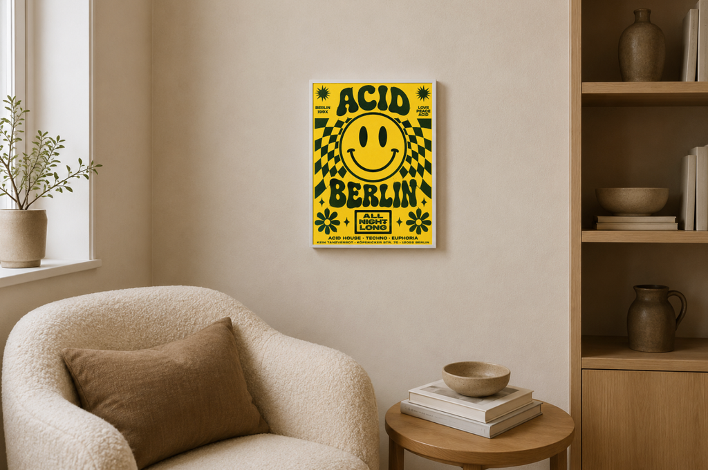 Berlin Psychedelic Poster | Retro Smiley Face Rave Wall Art Print