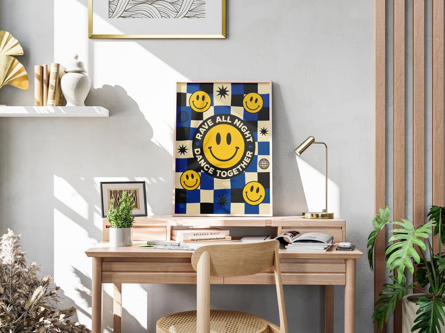 Rave All Night Dance Together Poster | Smiley Face Retro Wall Art Print