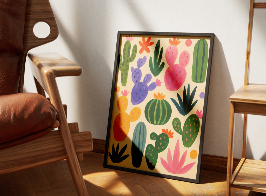 Colorful Cactus Poster – Playful Desert Botanical Wall Art Print