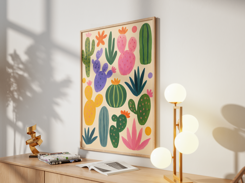 Colorful Cactus Poster – Playful Desert Botanical Wall Art Print