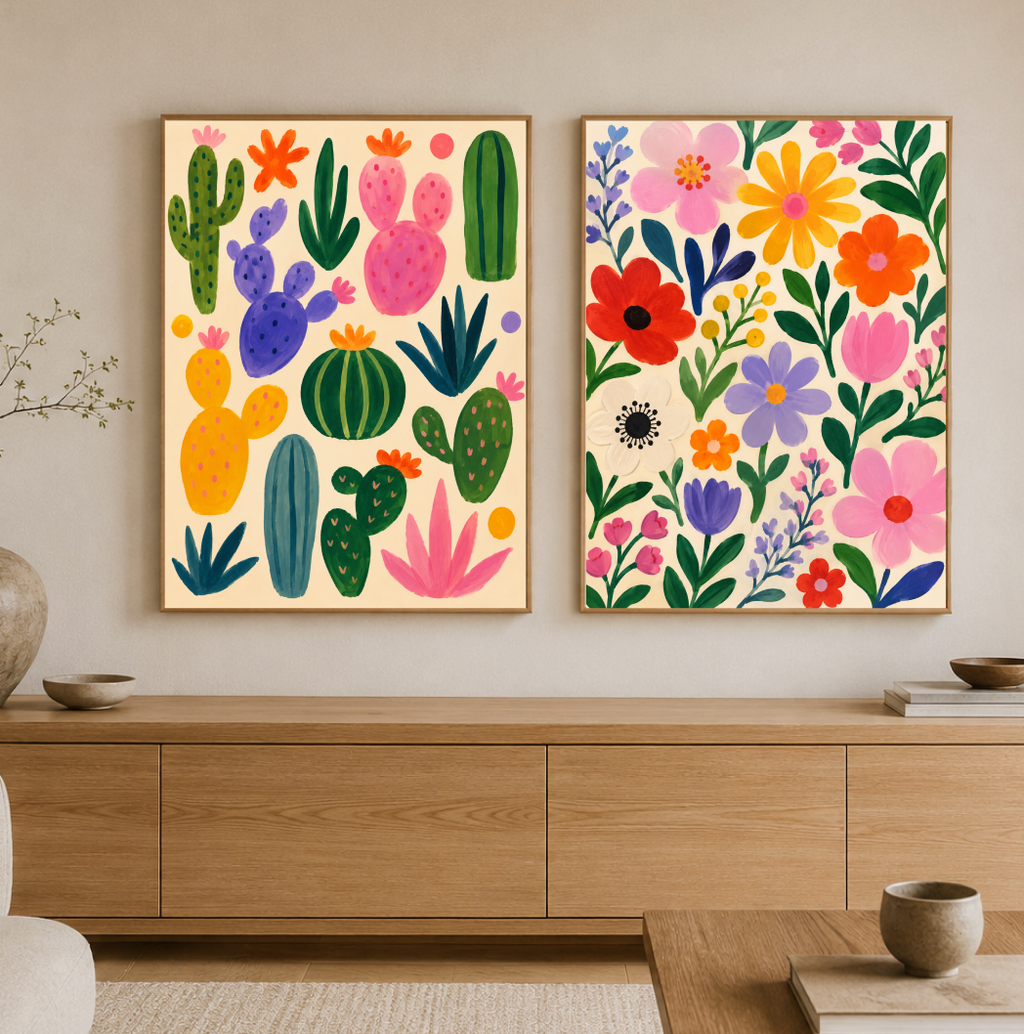 Colorful Cactus Poster – Playful Desert Botanical Wall Art Print