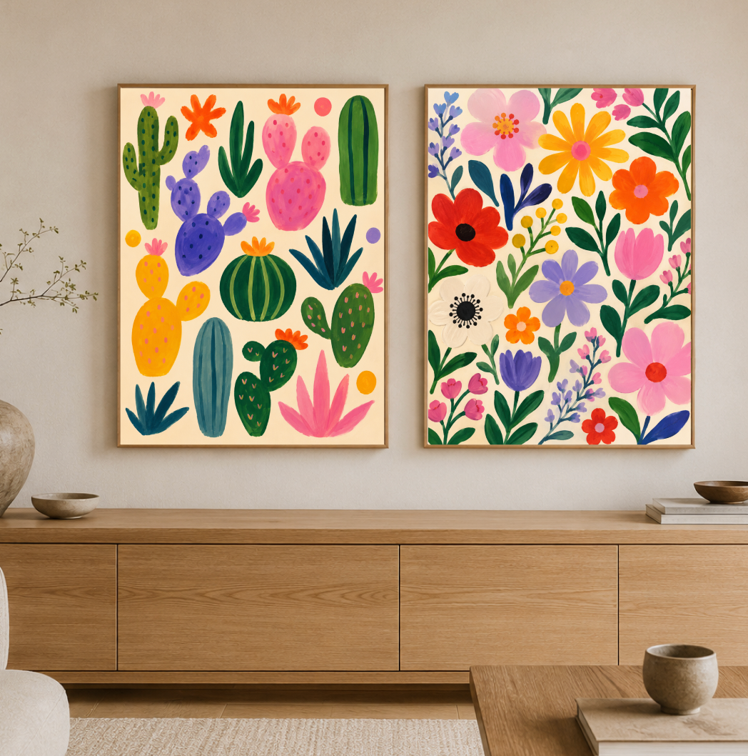 Colorful Cactus Poster – Playful Desert Botanical Wall Art Print