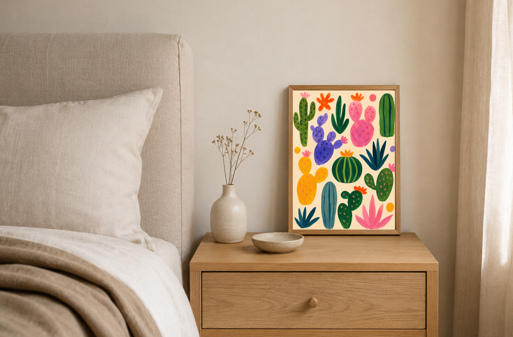 Colorful Cactus Poster – Playful Desert Botanical Wall Art Print
