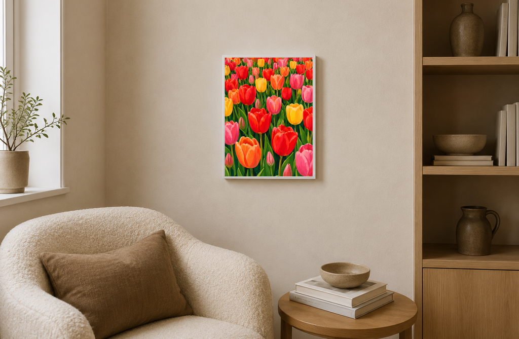 Dutch Tulip Field Poster – Colorful Botanical Floral Wall Art Print
