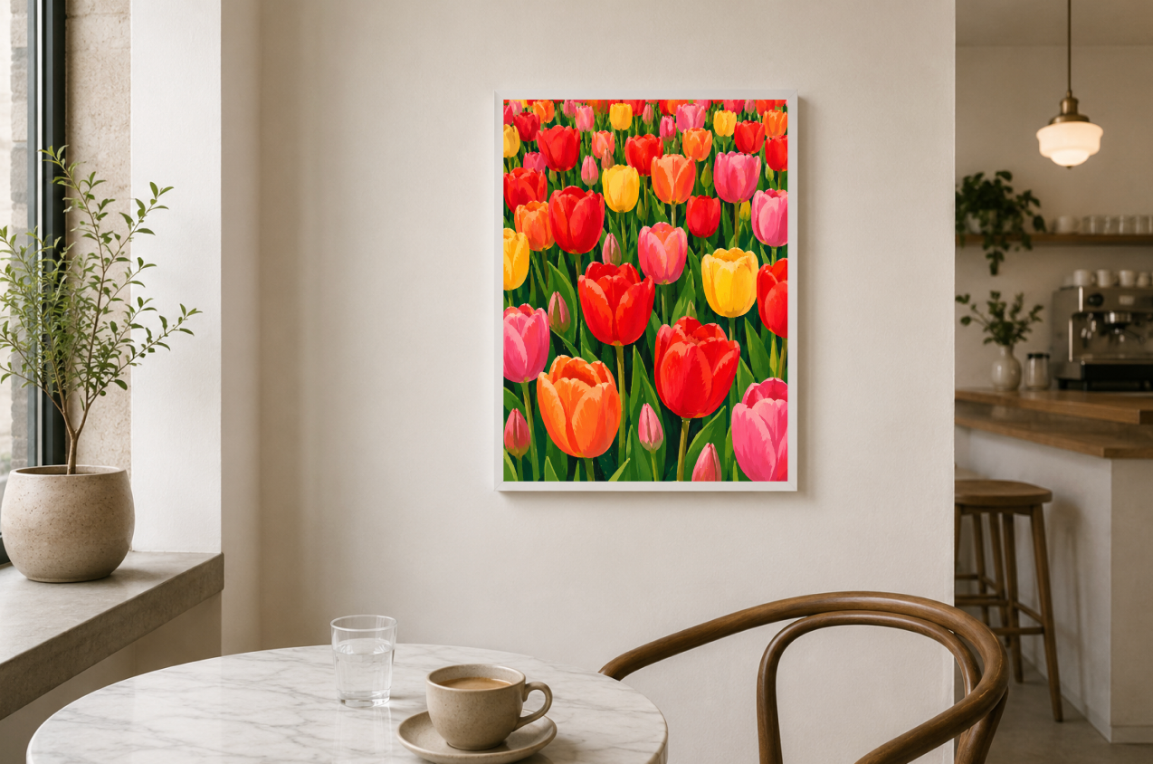 Dutch Tulip Field Poster – Colorful Botanical Floral Wall Art Print