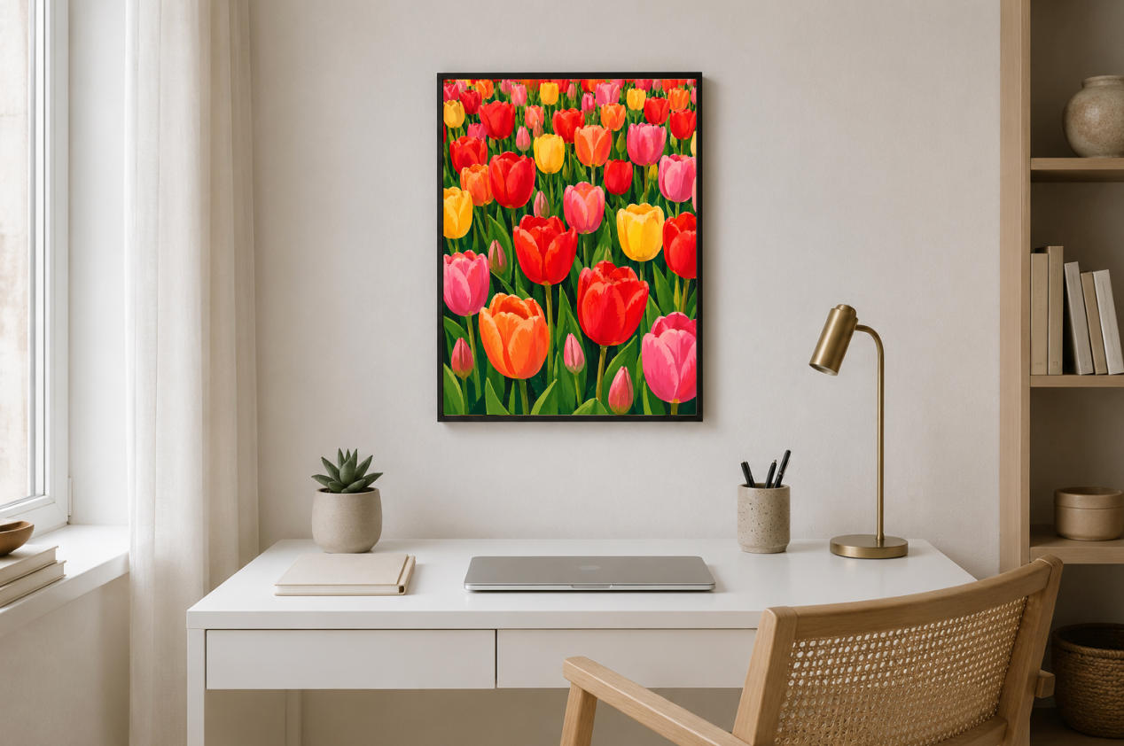 Dutch Tulip Field Poster – Colorful Botanical Floral Wall Art Print