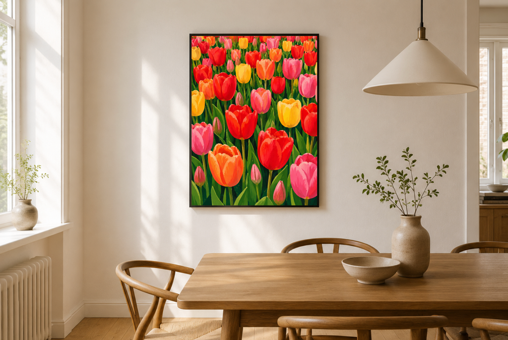 Dutch Tulip Field Poster – Colorful Botanical Floral Wall Art Print