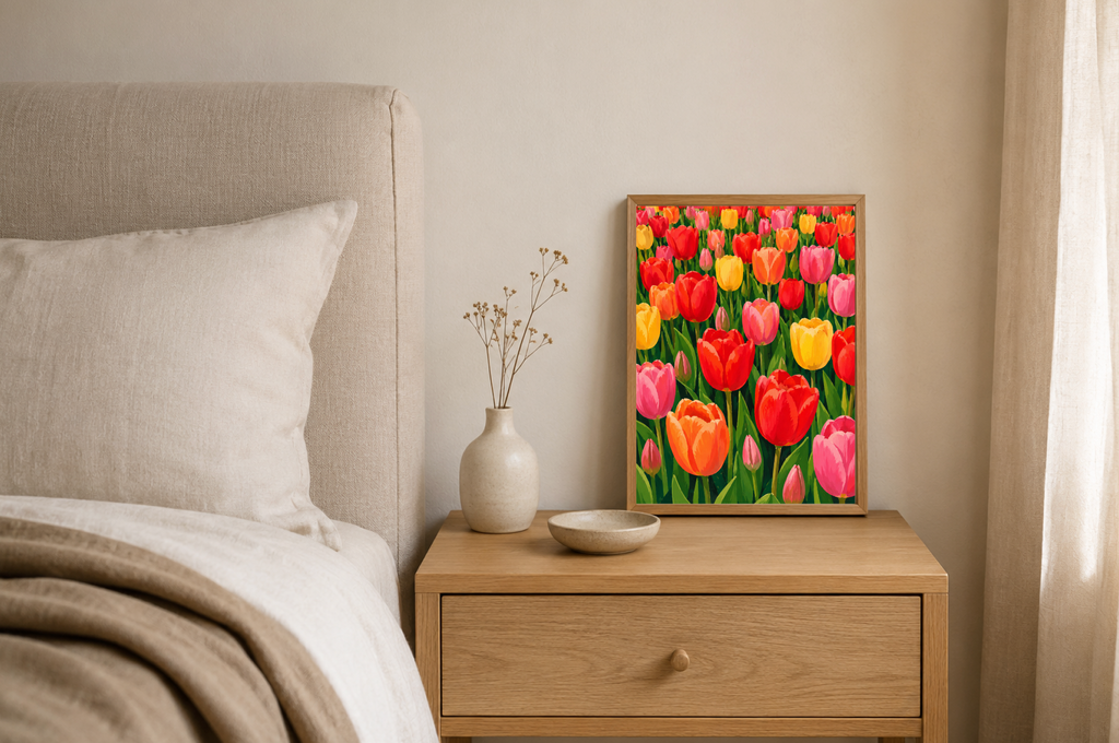 Dutch Tulip Field Poster – Colorful Botanical Floral Wall Art Print