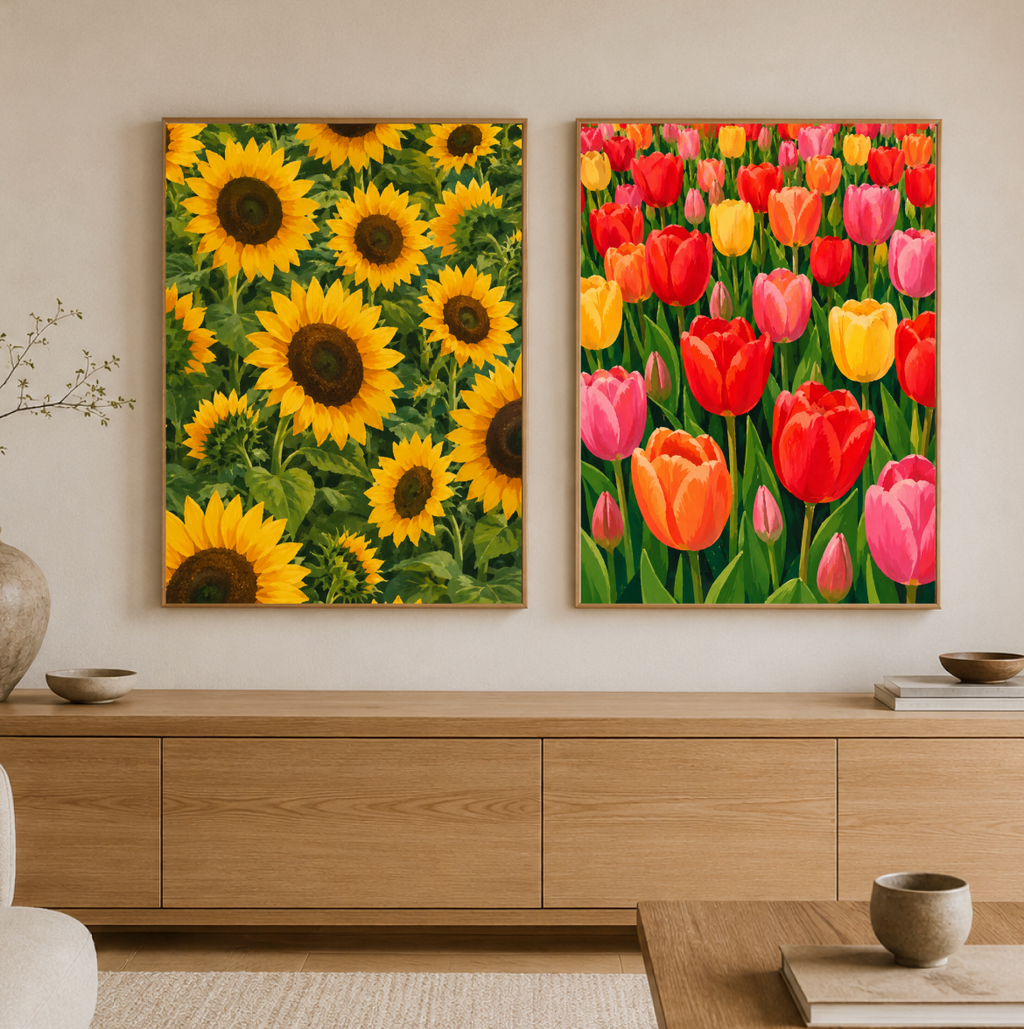 Dutch Tulip Field Poster – Colorful Botanical Floral Wall Art Print