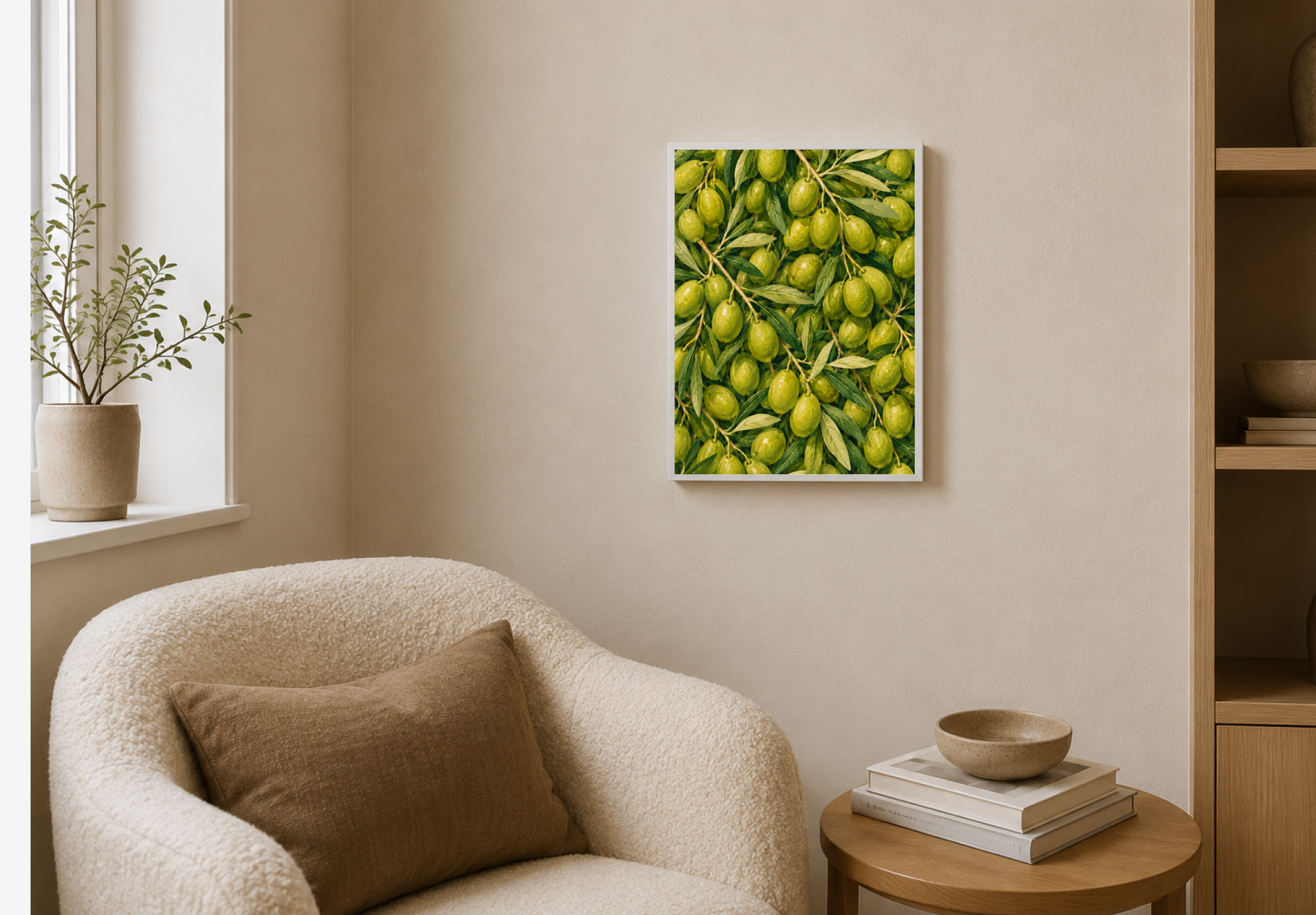 Green Olive Botanical Print | Olive Branch Illustration Wall Art
