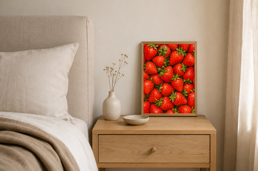 Strawberry Botanical Print | Vibrant Strawberry Illustration Wall Art
