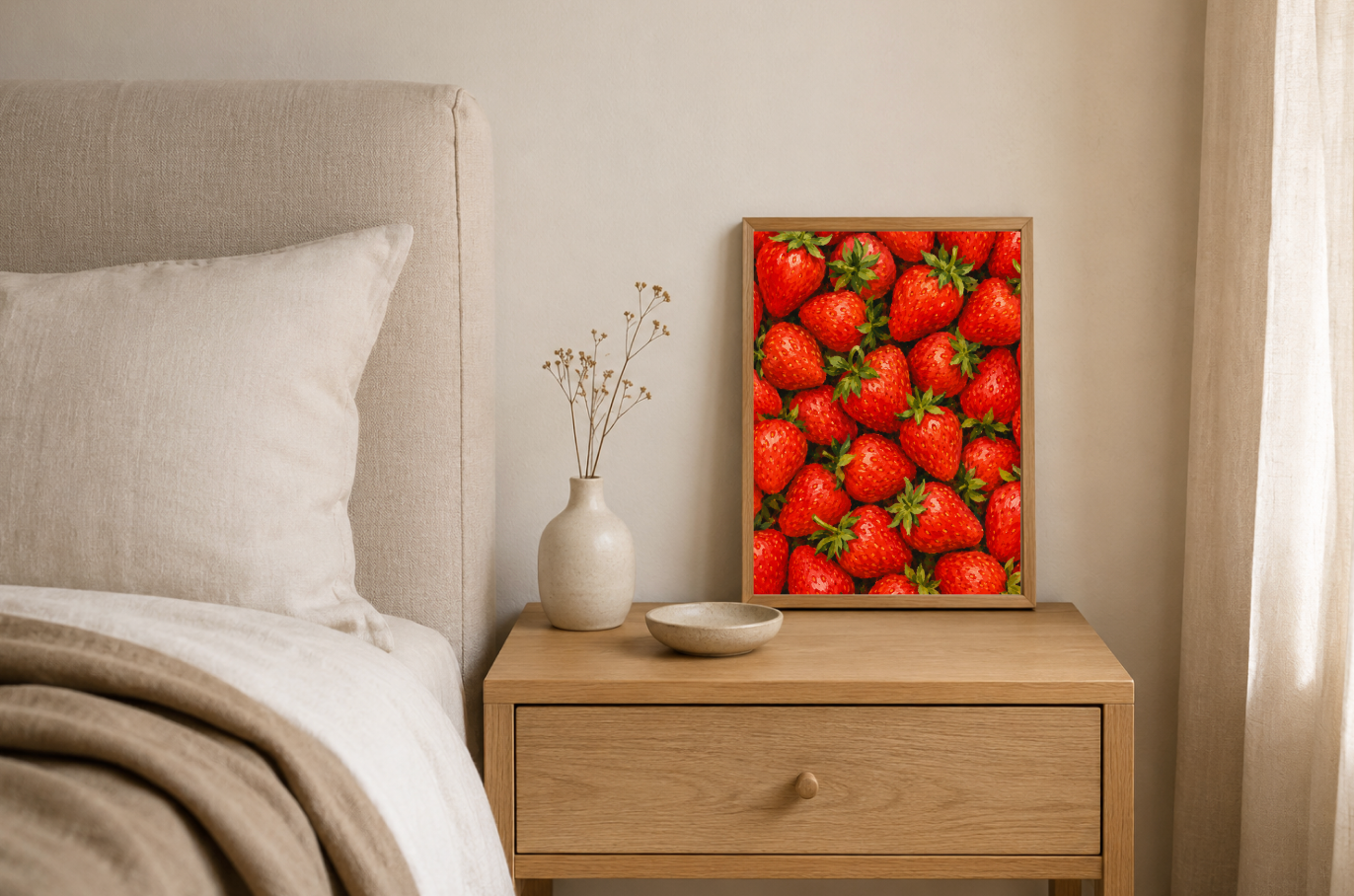 Strawberry Botanical Print | Vibrant Strawberry Illustration Wall Art