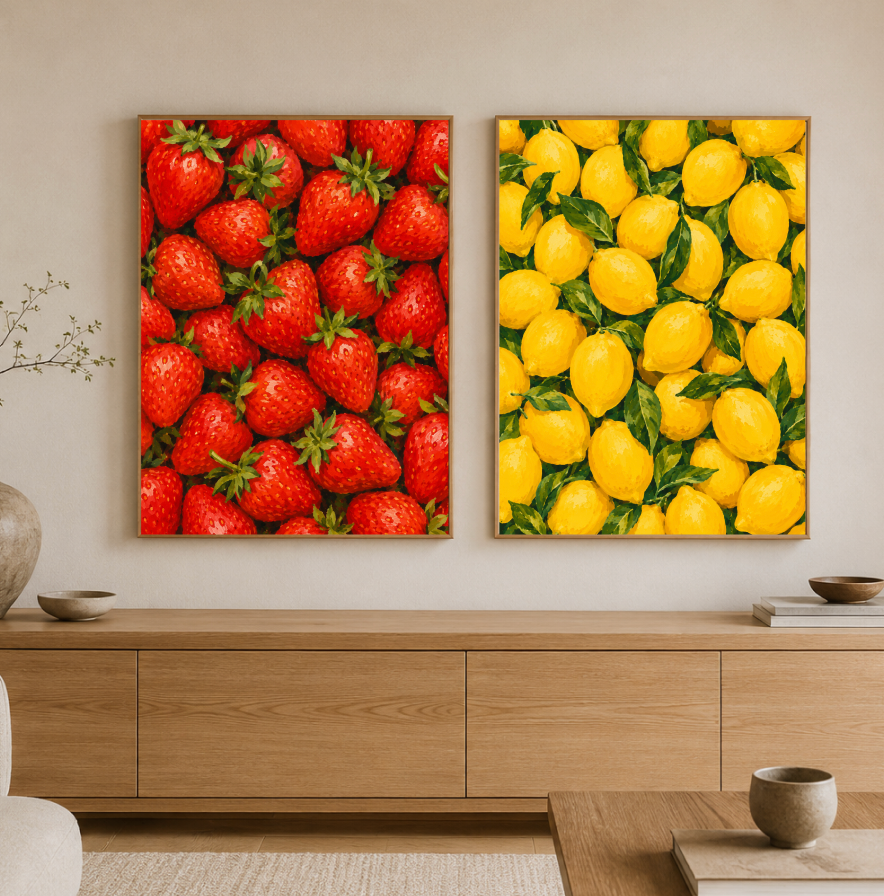 Strawberry Botanical Print | Vibrant Strawberry Illustration Wall Art