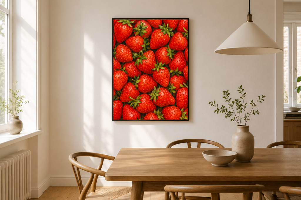 Strawberry Botanical Print | Vibrant Strawberry Illustration Wall Art