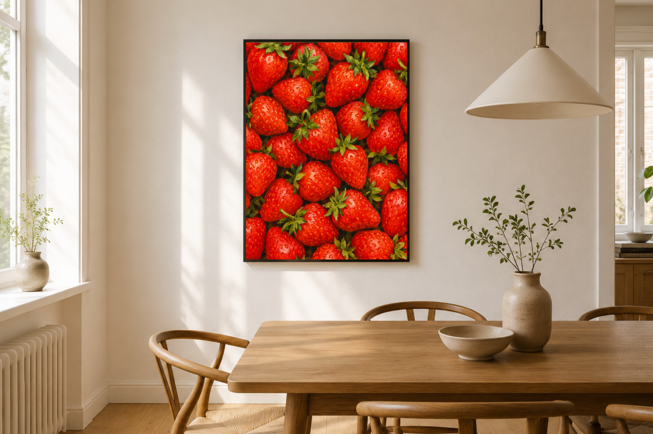 Strawberry Botanical Print | Vibrant Strawberry Illustration Wall Art