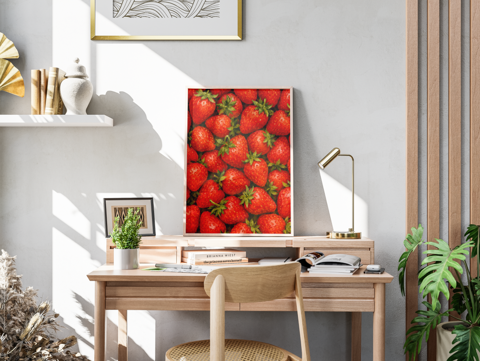 Strawberry Botanical Print | Vibrant Strawberry Illustration Wall Art