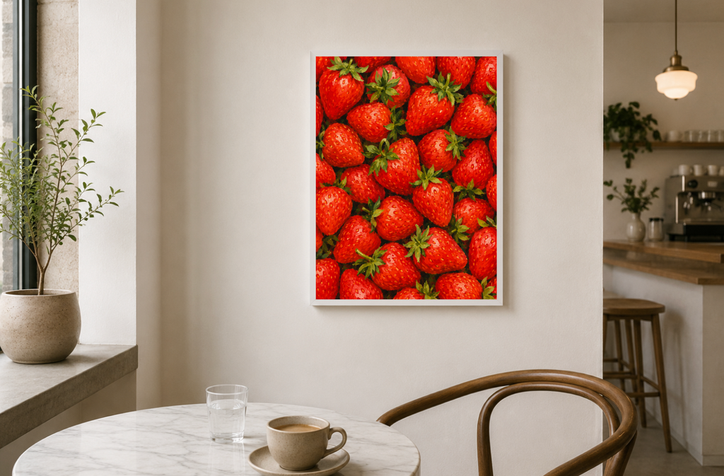 Strawberry Botanical Print | Vibrant Strawberry Illustration Wall Art