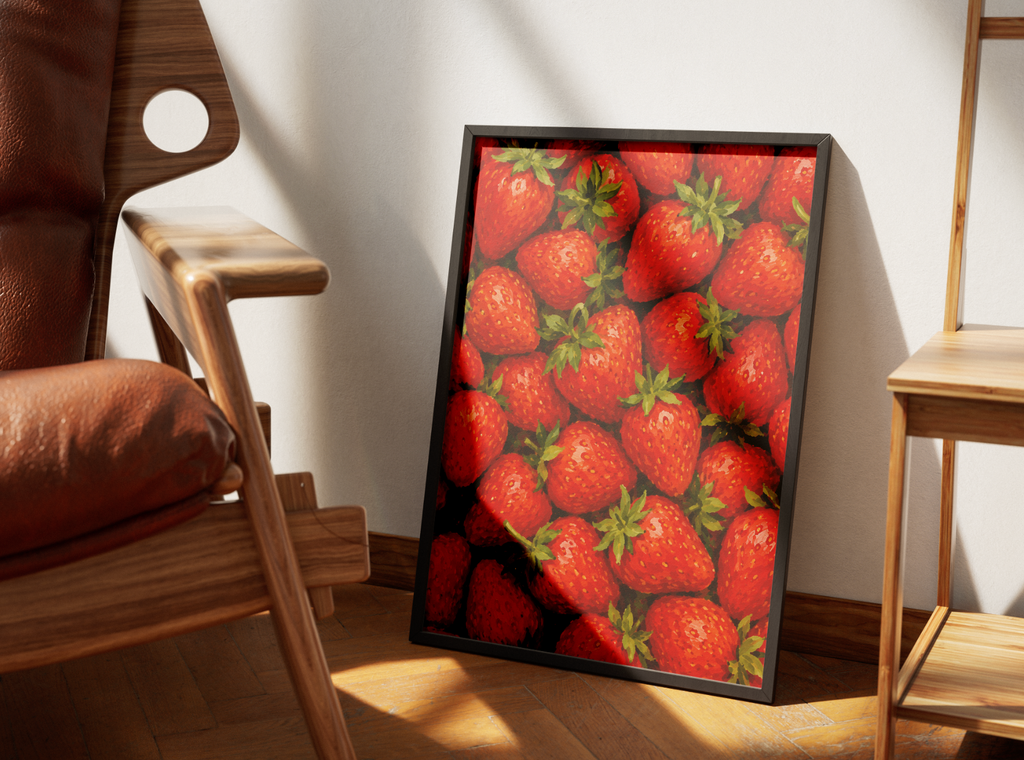 Strawberry Botanical Print | Vibrant Strawberry Illustration Wall Art