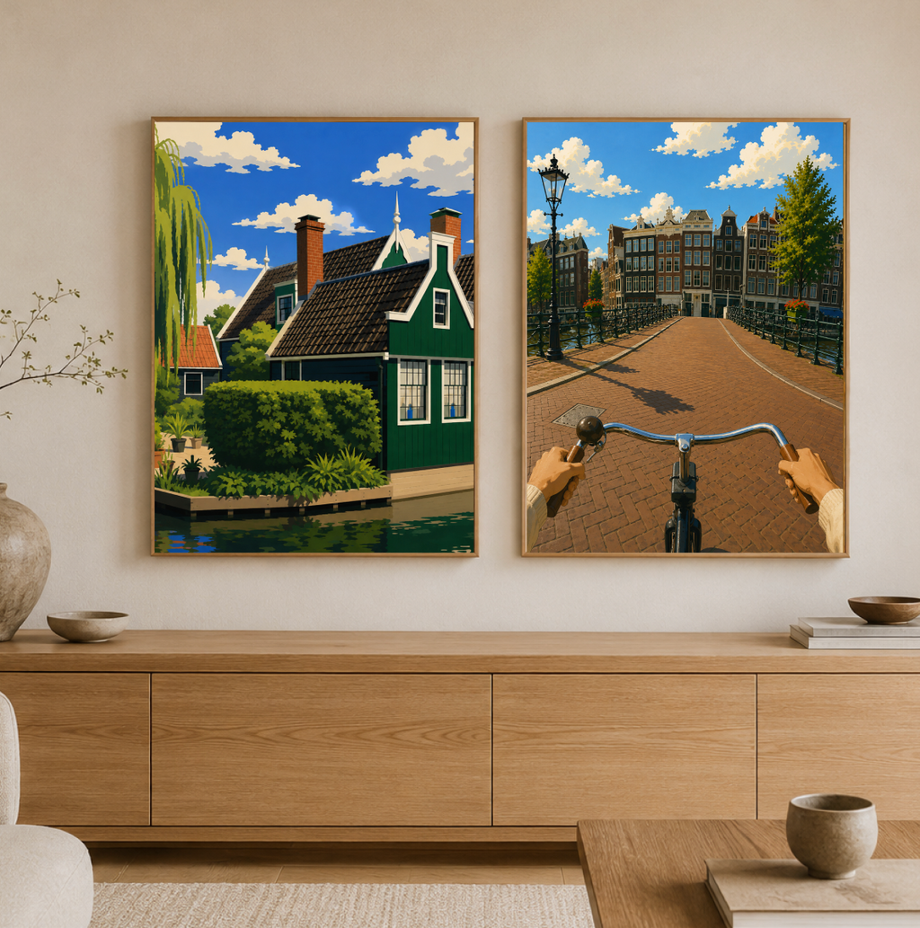 Dutch Canal Houses Poster – Modern Dutch Landscape Wall Art Print