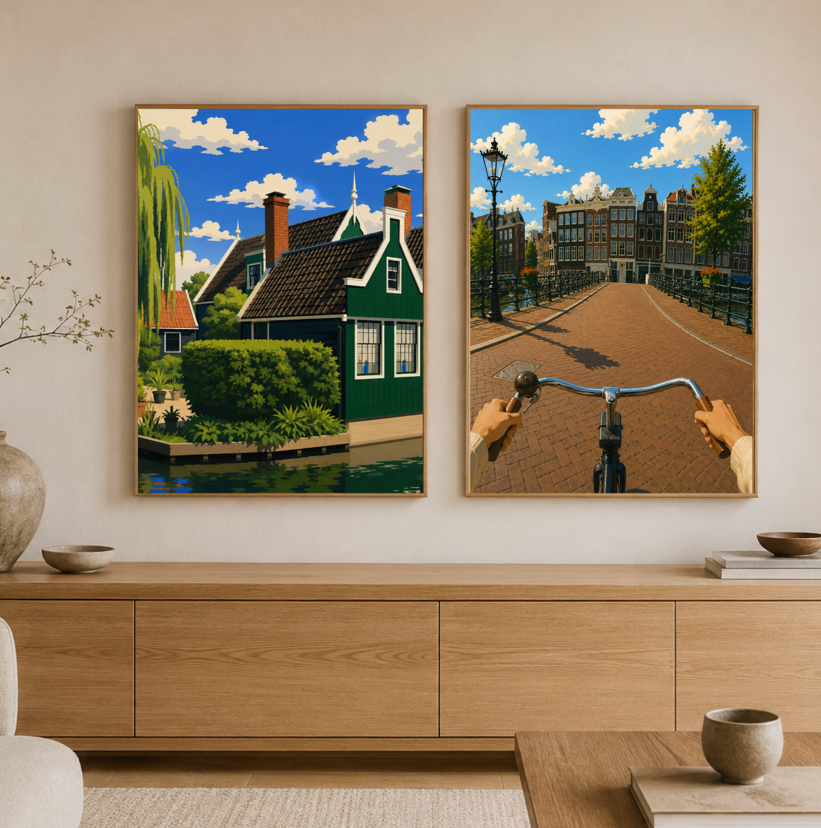 Dutch Canal Houses Poster – Modern Dutch Landscape Wall Art Print