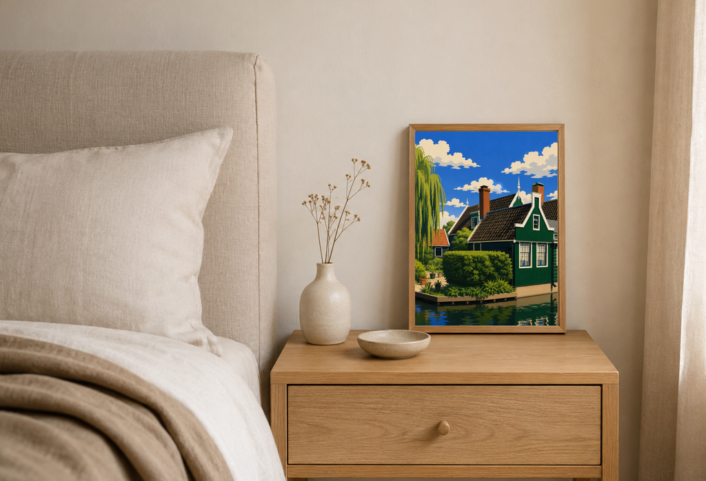 Dutch Canal Houses Poster – Modern Dutch Landscape Wall Art Print