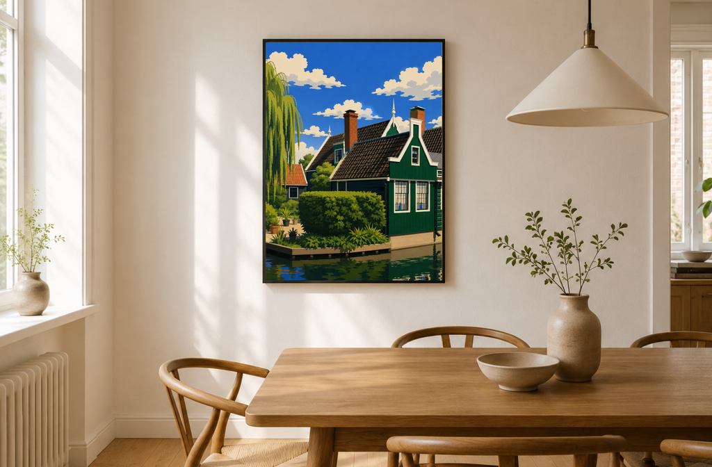 Dutch Canal Houses Poster – Modern Dutch Landscape Wall Art Print