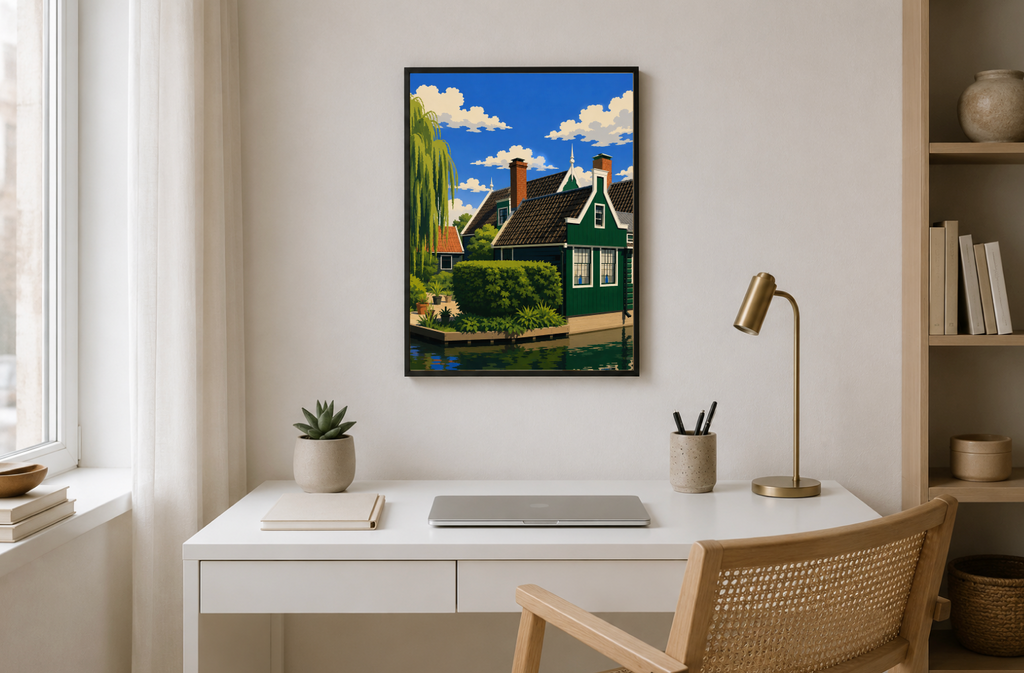 Dutch Canal Houses Poster – Modern Dutch Landscape Wall Art Print