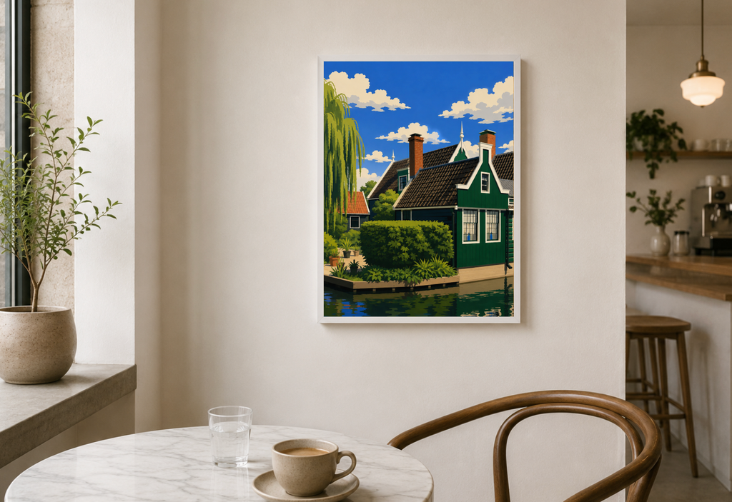 Dutch Canal Houses Poster – Modern Dutch Landscape Wall Art Print
